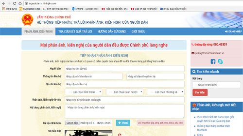 Muốn gửi kiến nghị cho Chính phủ, truy cập địa chỉ nguoidan.chinhphu.vn